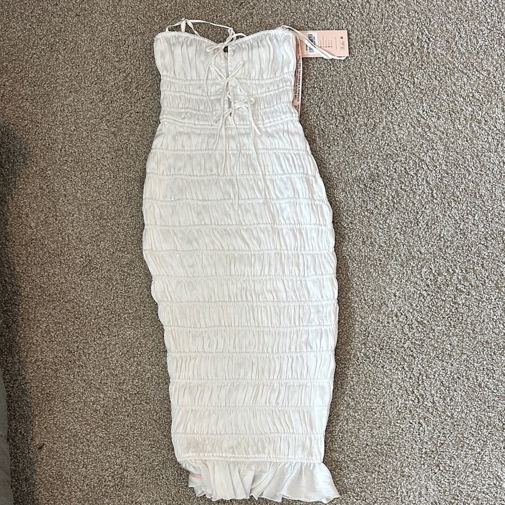 Oh Polly White Smocked Midi Dress